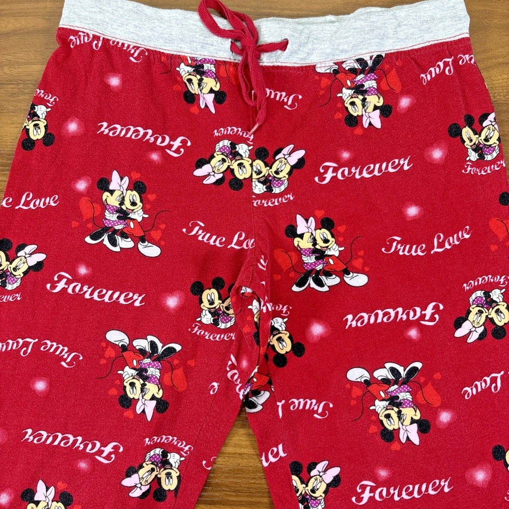 Disney Womens Red 100% Cotton Mickey Minnie True Love Pajama Lounge Pants Size M - Picture 3 of 6